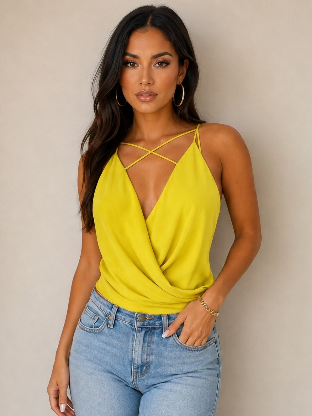 Fashion Nova Strappy V-Neck Wrap Tank Top